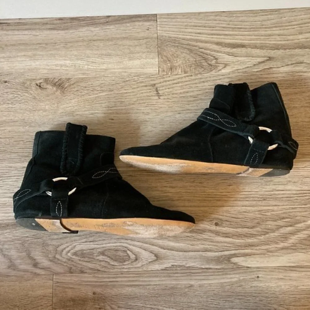 Isabel Marant Etoile Ralph Gaucho Black Suede Ankle Boots Size EU 37